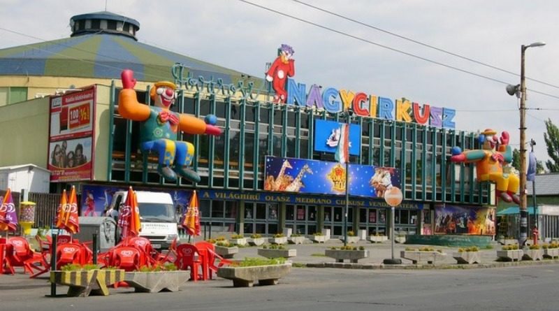 Celebration outside Budapest circus building