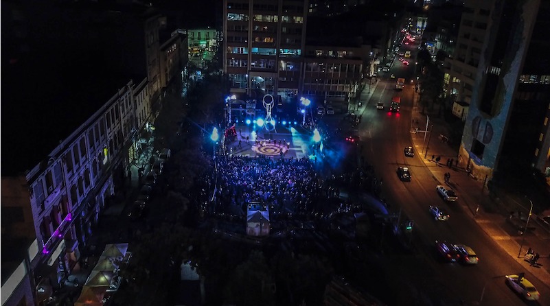 Aerial view of a street at night