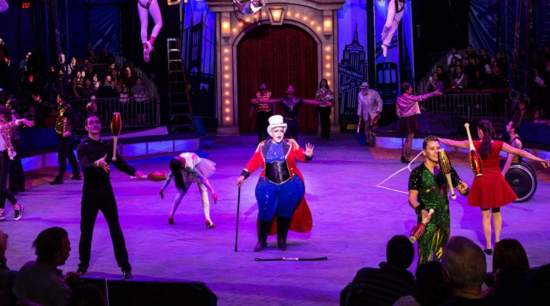 Much like a circus advocate for the ACA, a Big Apple Circus ringmaster supports the acrobats, pin jugglers, and aerialists in the circus ring around her