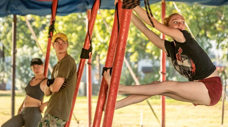 The Flynn Creek Circus crew sets up their tent before performances in Calistoga.