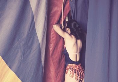 historic circus photograph of Carson and Barnes Circus female acrobat in leotard. Image by Dawn V. Rogola