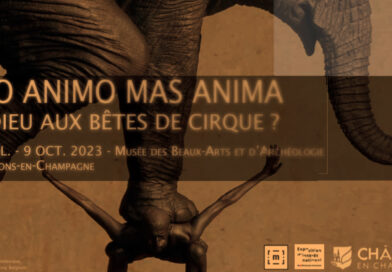 The statue Pentateuque by Fabien Mérelle depicts a circus elephant. Poster for the 2023 Exhibit "No Animo Mas Animas"